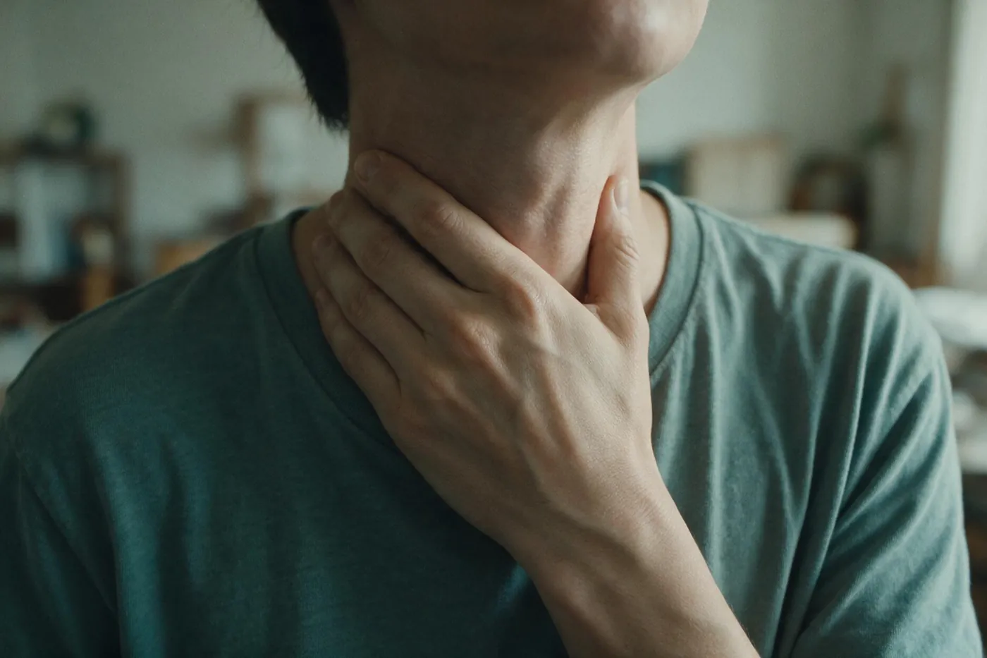 Persona sujet&aacute;ndose el cuello por el dolor